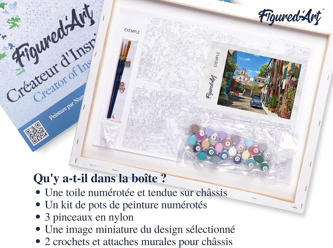 Figured'Art Malen Nach Zahlen Erwachsene Mit Rahmen Gasse mit 2CV - Paint by Numbers Basteln DIY Bas