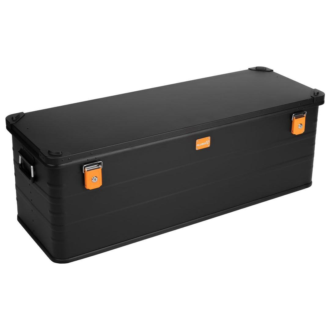 Alubox Alukiste abschliessbar E159B - Premium Aluminium Lagerbox 159 Liter - Deckel mit Aluminium Dr