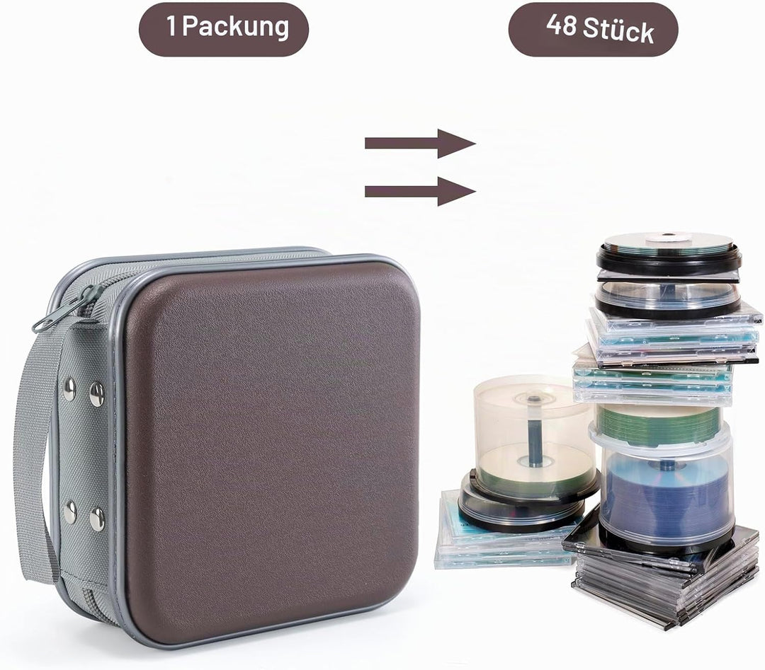 UENTIP CD-Hülle mit 48 Kapazitäten, tragbare DVD-Hülle aus Hartplastik, CD-Organizer, Brieftasche, s