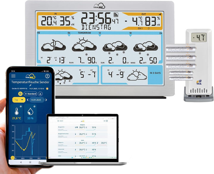 TFA Dostmann WLAN Wetterstation TFA.me ID-02, 35.8100, Profi-Wettervorhersage durch wetter.com 3 bis