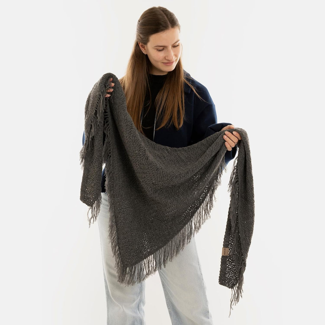 KNIT FACTORY - Dreiecksschal Amber - Damen Strickschal mit Wolle - Umschlagtuch für den Herbst und W