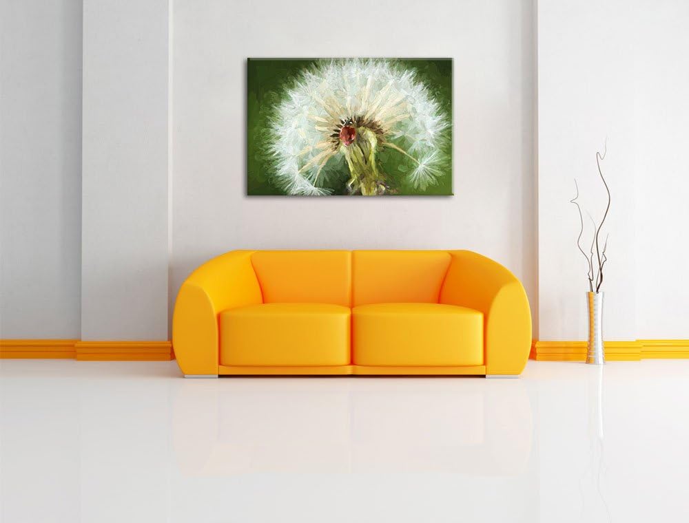 Pixxprint Marienkäfer auf Pusteblume als Leinwandbild/Grösse: 100x70 cm/Wandbild/Kunstdruck/fertig b