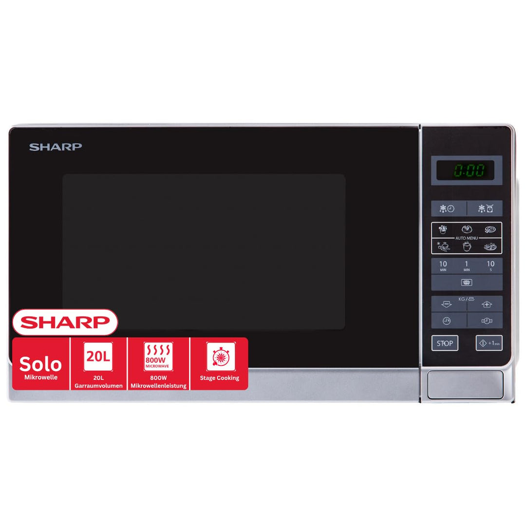 Sharp R242INW Solo-Mikrowelle / 20 L / 800 W / 5 Leistungsstufen / 8 Automatikprogramme / Gewicht- u