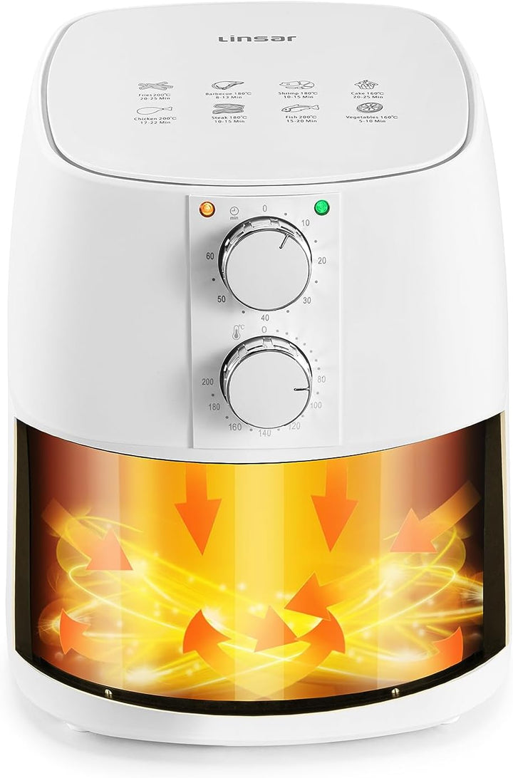Heissluftfritteuse 4L - Airfryer mit Timer und Warmhaltefunktion - Temperatur wählbar - Energiespare