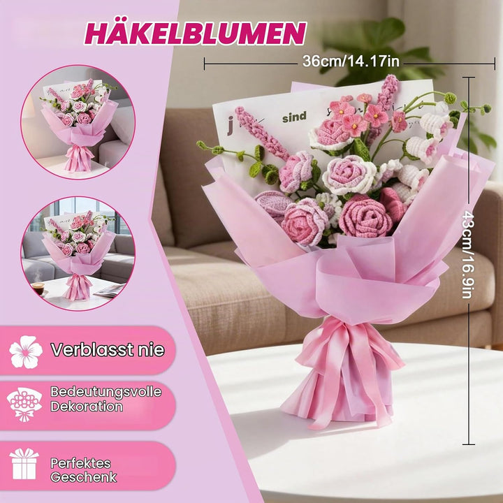 BoloShine Häkelset Blumen, Rose Blumenstrauss Häkelset für Anfänger Erwachsene, Häkelblumen Set mit