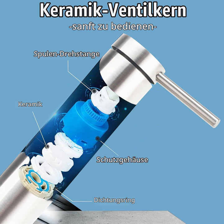 Wasserhahn Bad 360° Drehbar Waschtischarmatur Edelstahl Silber | Armatur Badezimmer mit Keramikkartu