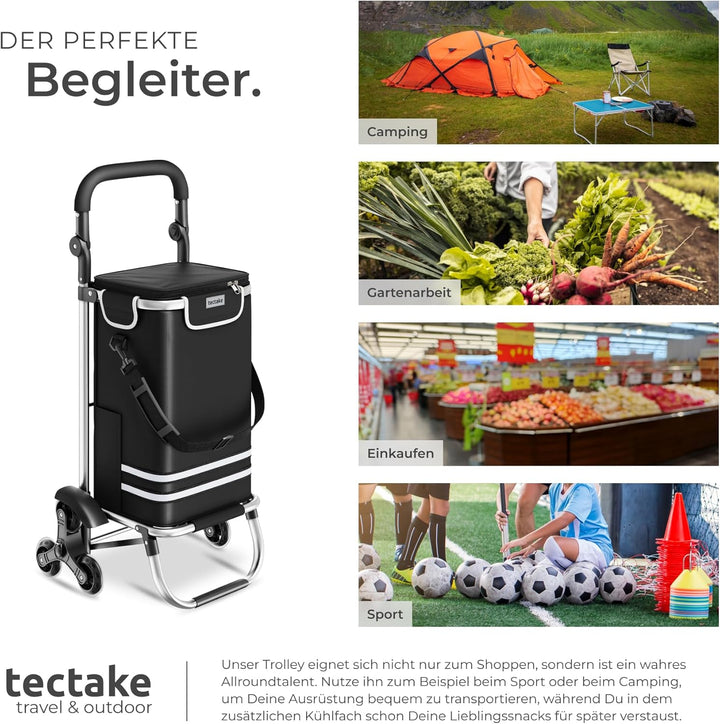 tectake® Einkaufstrolley 3-in-1 klappbar mit Kühlfach, 40L, 30kg belastbar, Aluminium, Einkaufsrolle