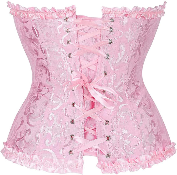 Damen Korsett Bauchweg Vollbrust Corsage Top Gothic Burlesque Schnüren Bustier Rosa S, Rosa S