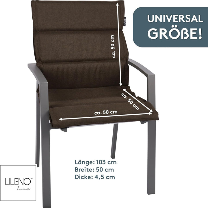 LILENO HOME Gartenstuhl Auflagen als [2er Set - Niedriglehner] in Braun - Bequeme Liegen als Sitzauf