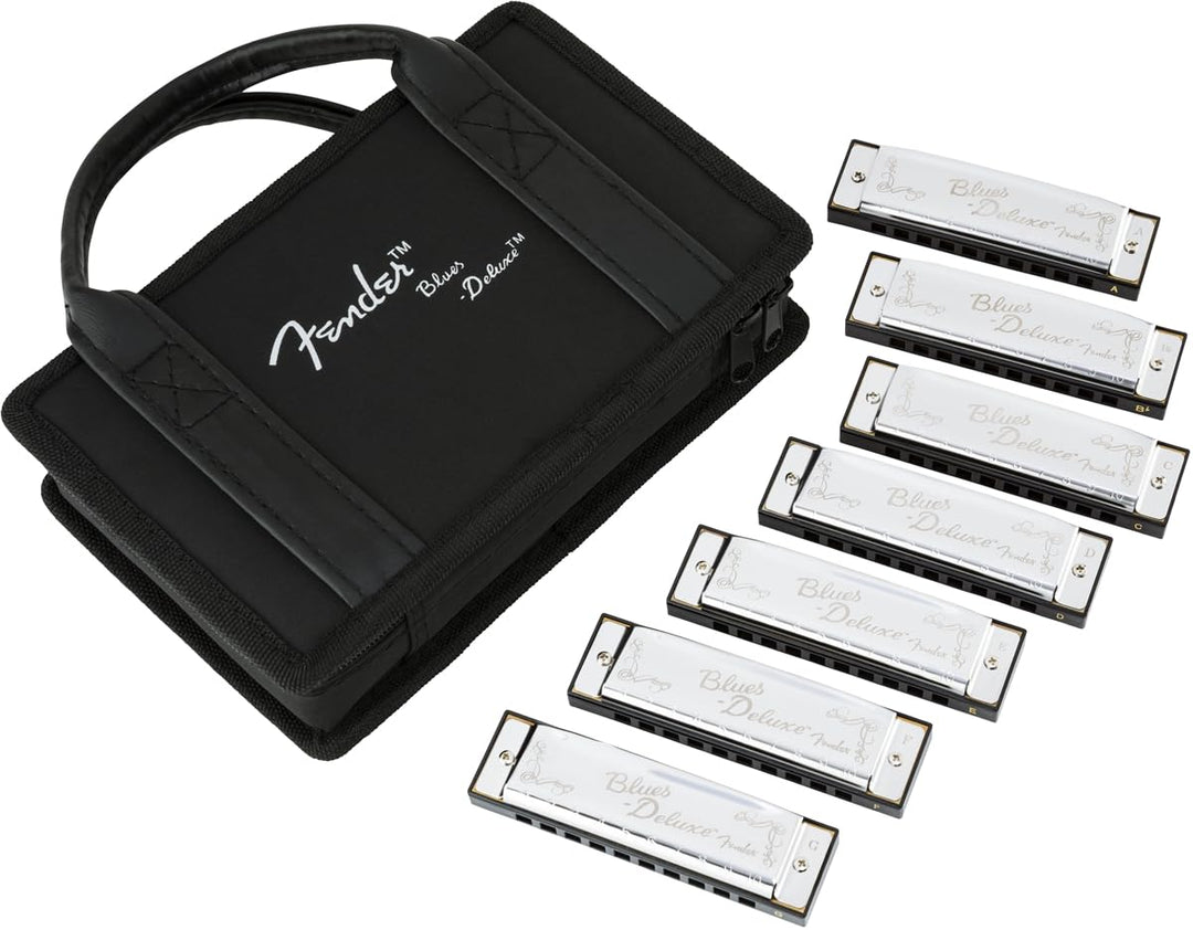 Fender Blues Deluxe Mundharmonika, 7er-Pack, mit Etui Einzelbett, Einzelbett