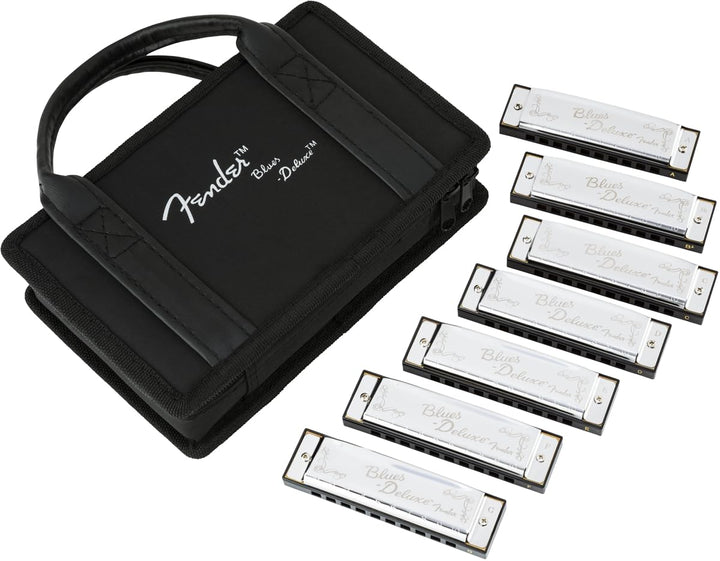 Fender Blues Deluxe Mundharmonika, 7er-Pack, mit Etui Einzelbett, Einzelbett