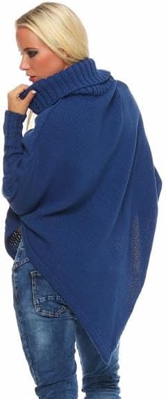 Mississhop Poncho Strick Sweatshirt Pullover Umhang Überwurf Einheitsgrösse Jeansblau, Einheitsgröss