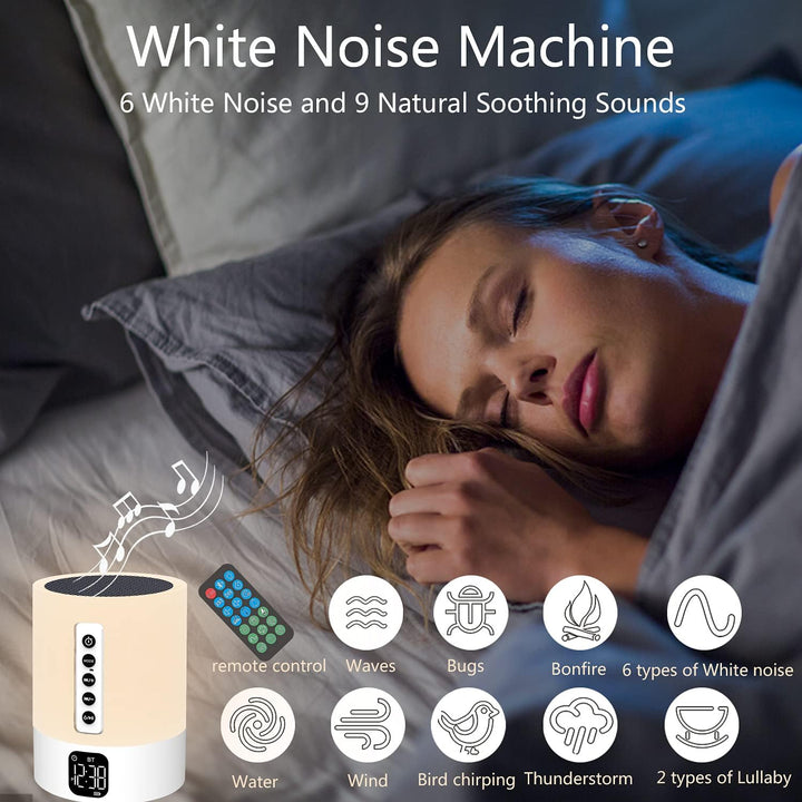 Bluetooth Lautsprecher mit Licht, Wecker mit Licht, Touch Dimmbar Nachttischlampe, White Noise Machi