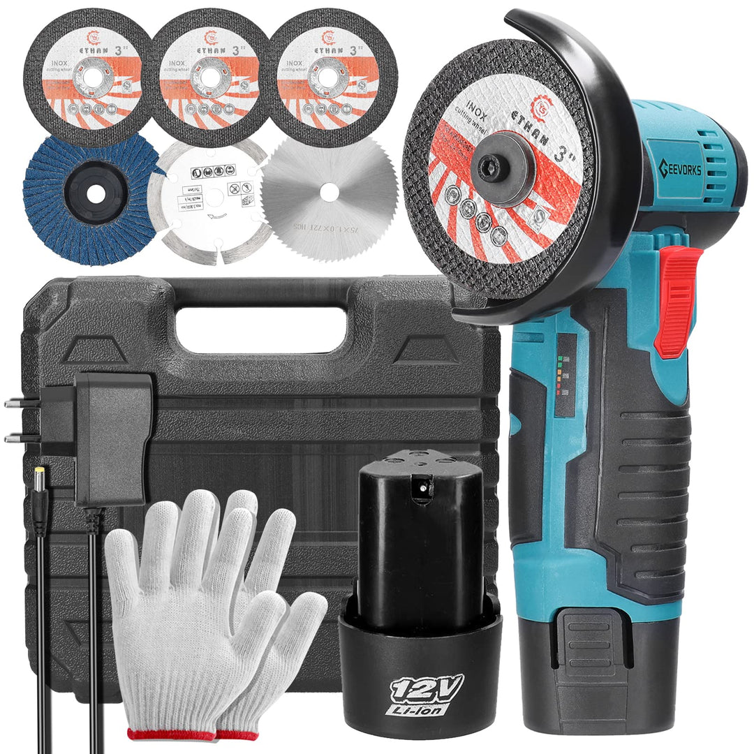 Mini Winkelschleifer,12V Akku Mini Flex 19500 rpm,Mit 2 * 2000 mAh Akku 6 Trennscheiben (76mm Durchm