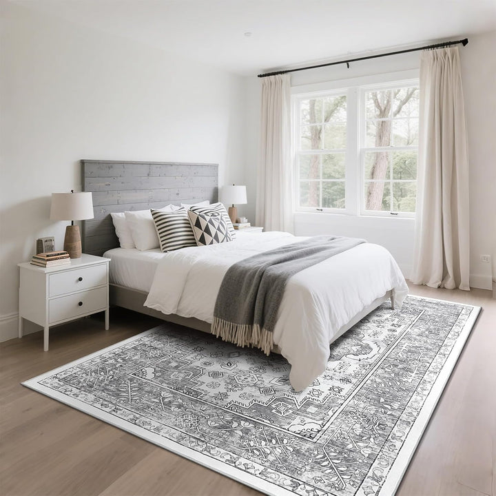 Enyhom Teppich Wohnzimmer 120 x 180 cm Schlafzimmer Teppich, Grosser Waschbarer Kurzflorteppich Vint