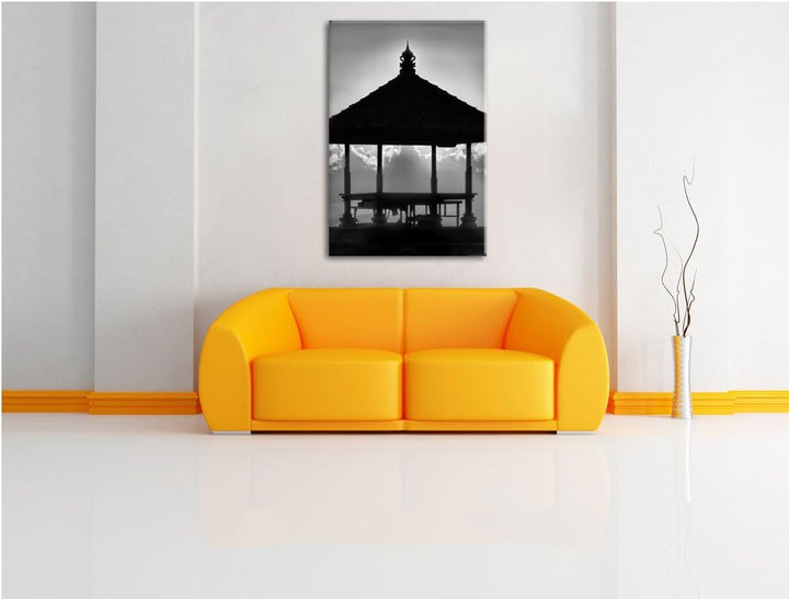 Pixxprint Pagode in Bali im Sonnenuntergang / 100x70cm Leinwandbild bespannt auf Holzrahmen/Wandbild