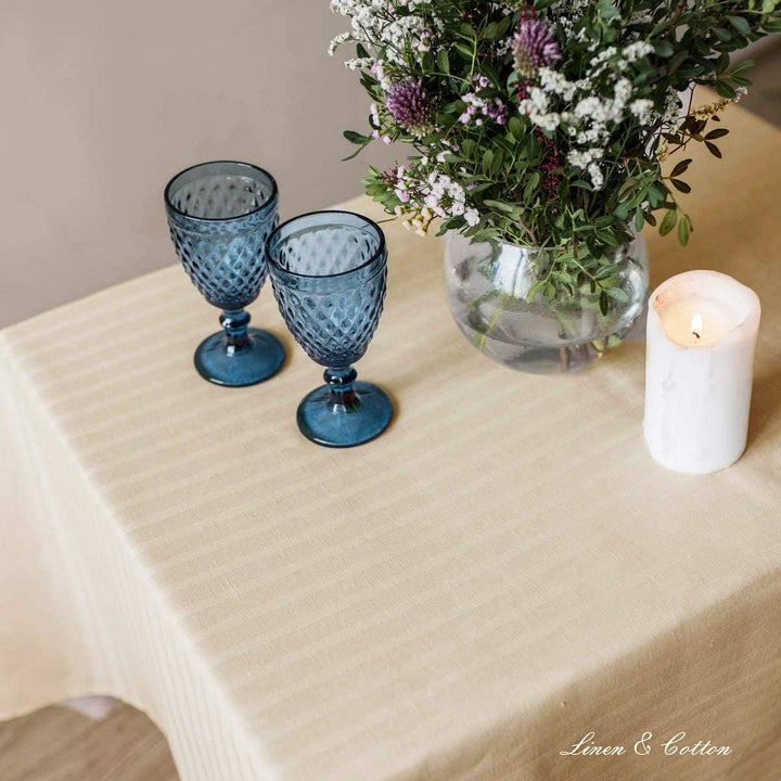 Linen &amp; Cotton Elegante Jacquard Streifen Tischdecke Stoff Tischtuch Tischwäsche Jasmine - 48% Leine