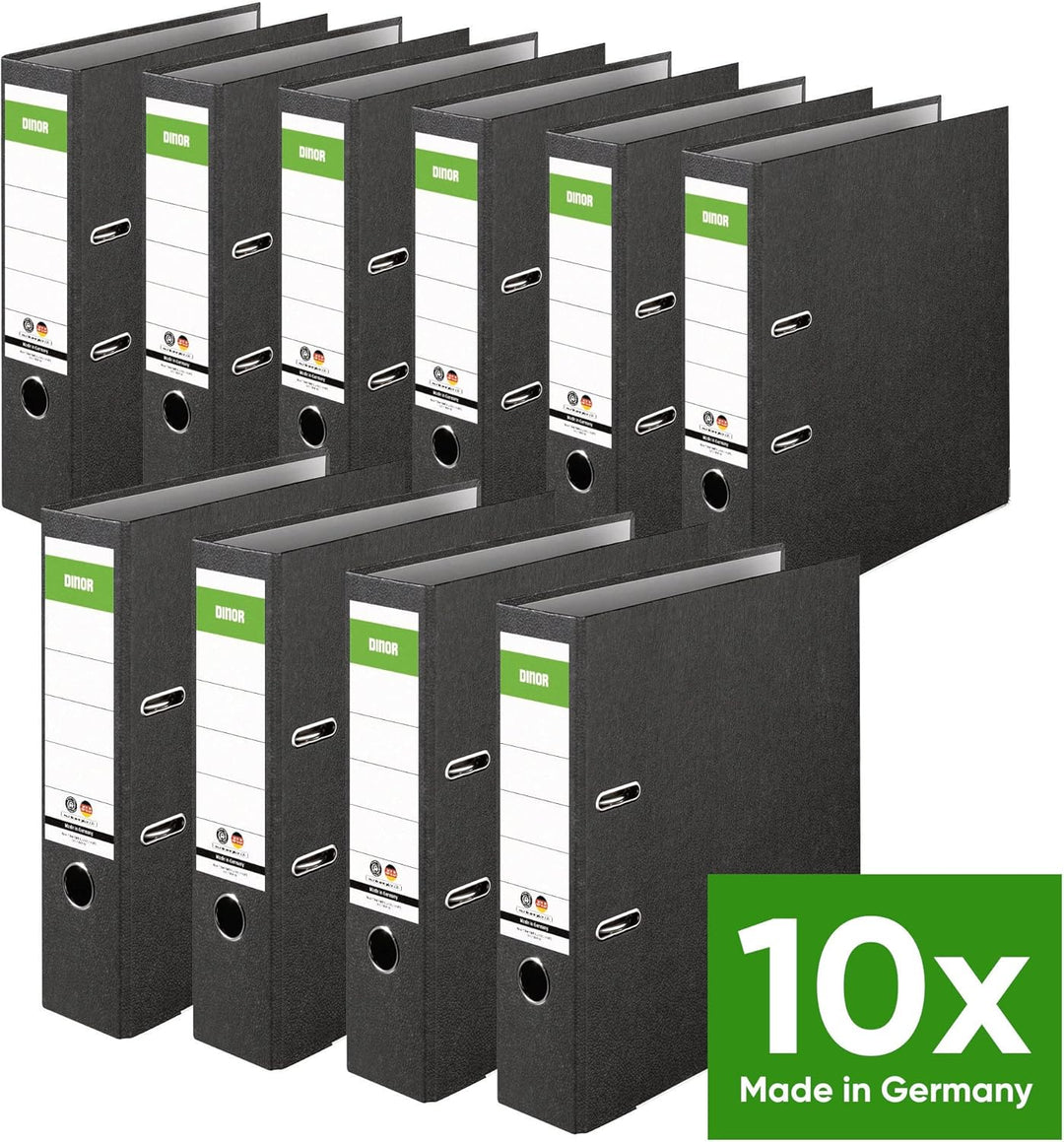 Original DINOR Ordner-Wolkenmarmor-Recycling - Made in Germany. 10er Pack 8 cm breit DIN A4 schwarz