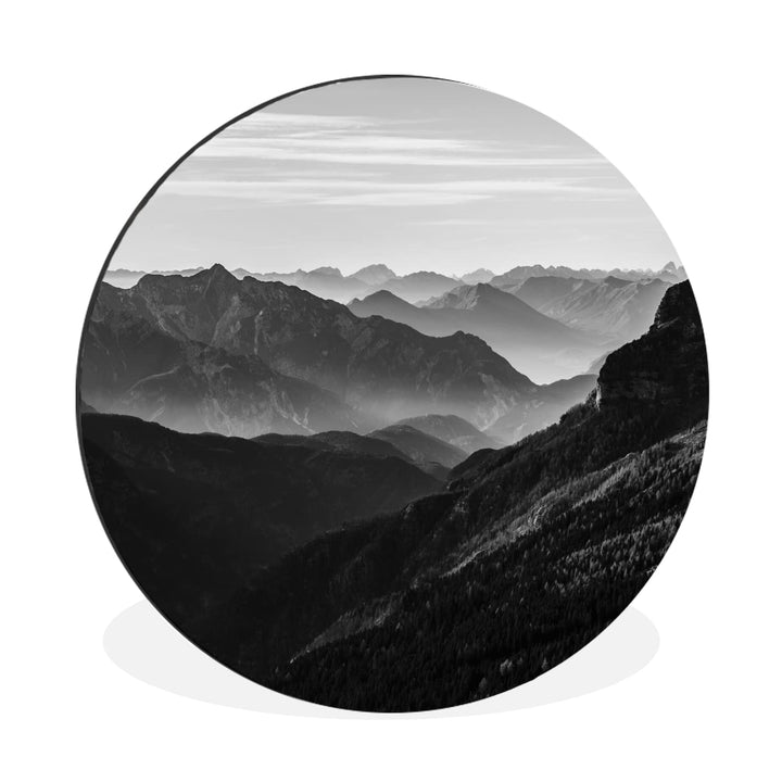 MuchoWow Wandbild Rund Wanddeko Deko Wohnzimmer Bilder 30x30 cm Berge - Natur - Nebel, 30x30 cm
