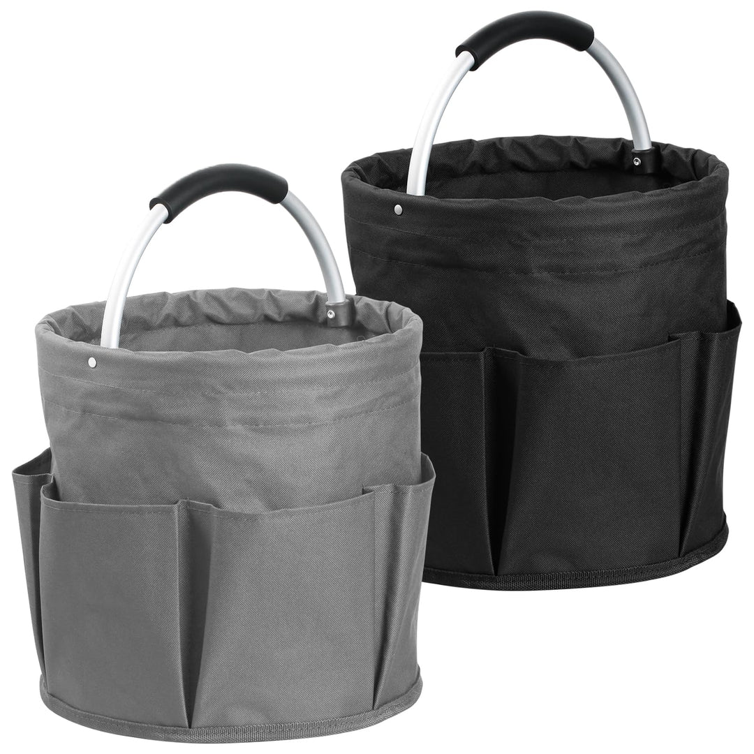 2 Stück Einkaufskorb Faltbar mit Griff und 6 Taschen, 17L Tragbarer Putzmittel Organizer, Gartentasc