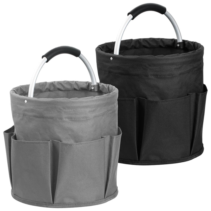2 Stück Einkaufskorb Faltbar mit Griff und 6 Taschen, 17L Tragbarer Putzmittel Organizer, Gartentasc
