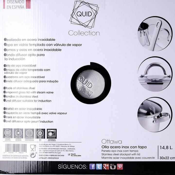 Quid Ottawa Kochtopf 30 cm mit Deckel, Edelstahl, 30 cm