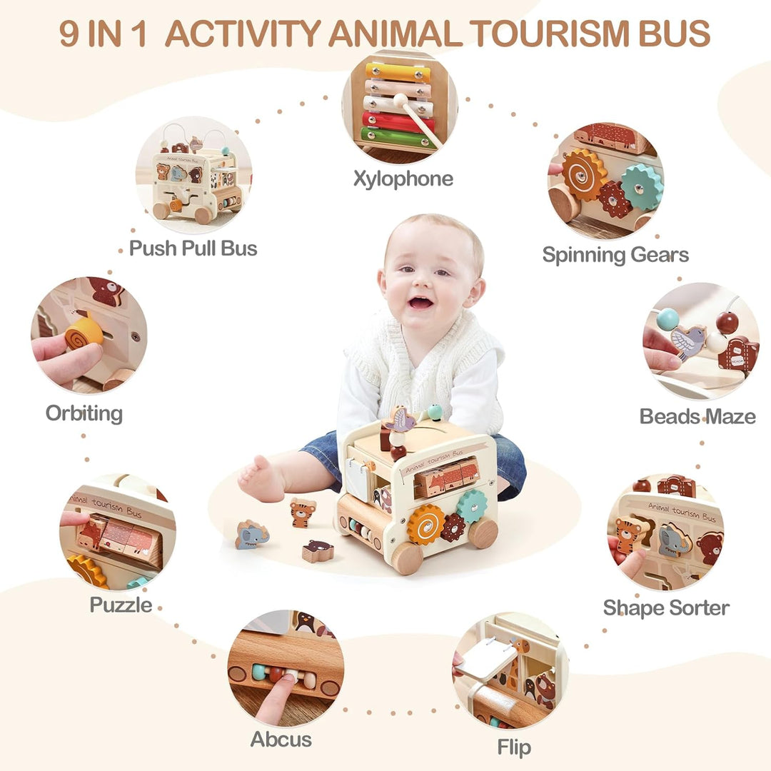 OESSUF Motorikwürfel ab 1 Jahr | Spielwürfel Baby Montessori Spielzeug ab 1 Jahr | 9 in 1 Bus Activi