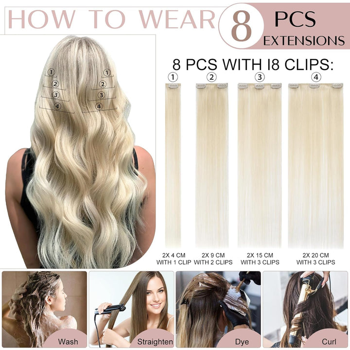 SEGO Clip in Extensions Echthaar 8 Tressen Haarverlängerung Haarteil günstig dünn 100% Remy Human Ha