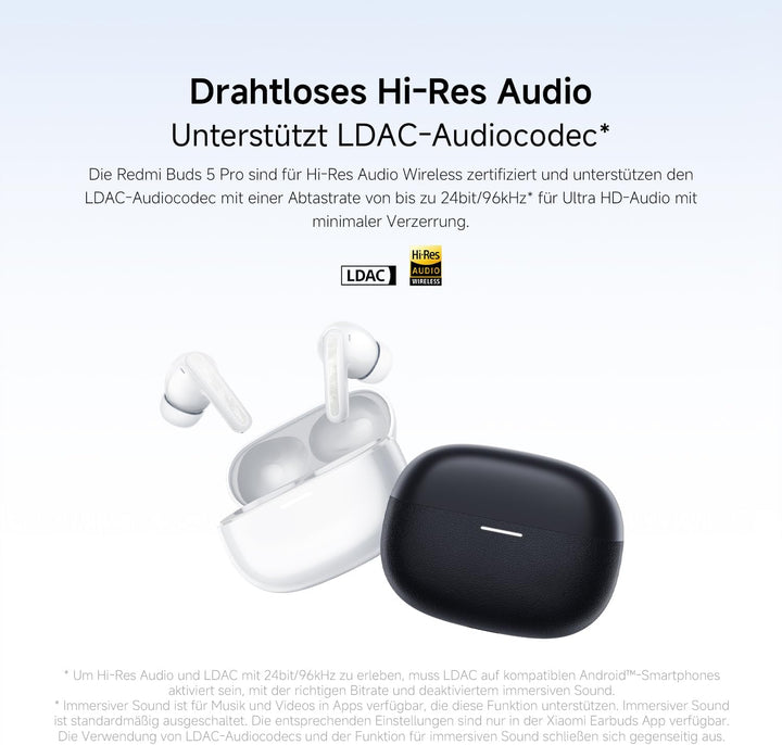 XIAOMI Redmi Buds 5 Pro Bluetooth 5.3 In-Ear Kopfhörer, 52dB aktive Geräuschunterdrückung, Bis zu 38