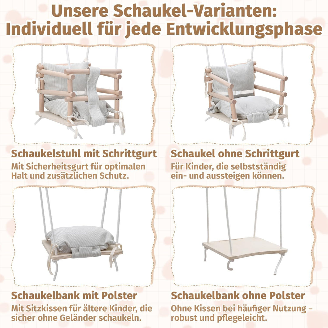 Babyschaukel Indoor &amp; Kinderschaukel Outdoor 3-in-1 aus Holz, Höhenverstellbar (160-260cm) mit Abneh
