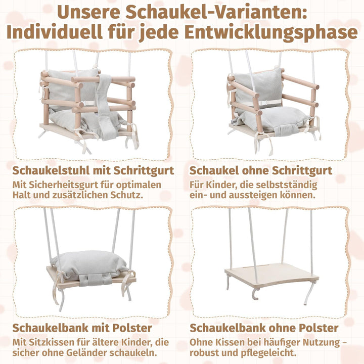 Babyschaukel Indoor &amp; Kinderschaukel Outdoor 3-in-1 aus Holz, Höhenverstellbar (160-260cm) mit Abneh