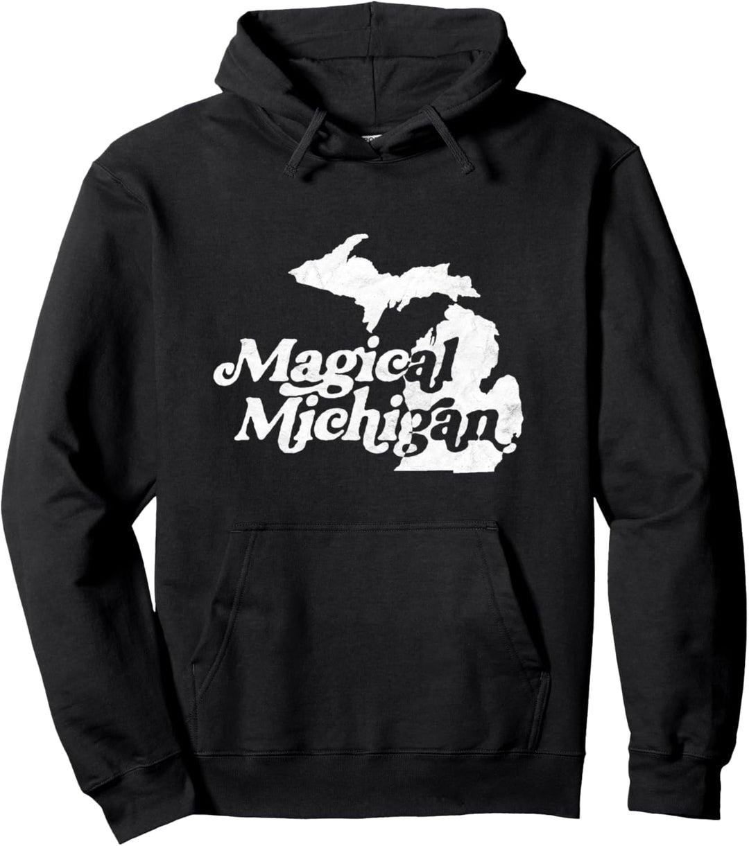 Magical Michigan! Minimalist Vintage Distressed 80's Graphic Pullover Hoodie