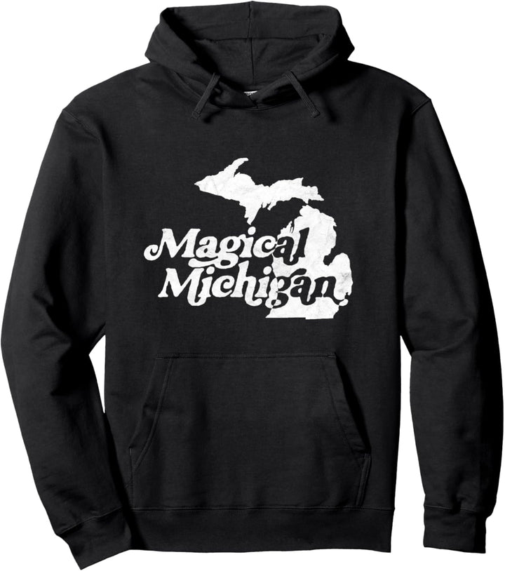 Magical Michigan! Minimalist Vintage Distressed 80's Graphic Pullover Hoodie