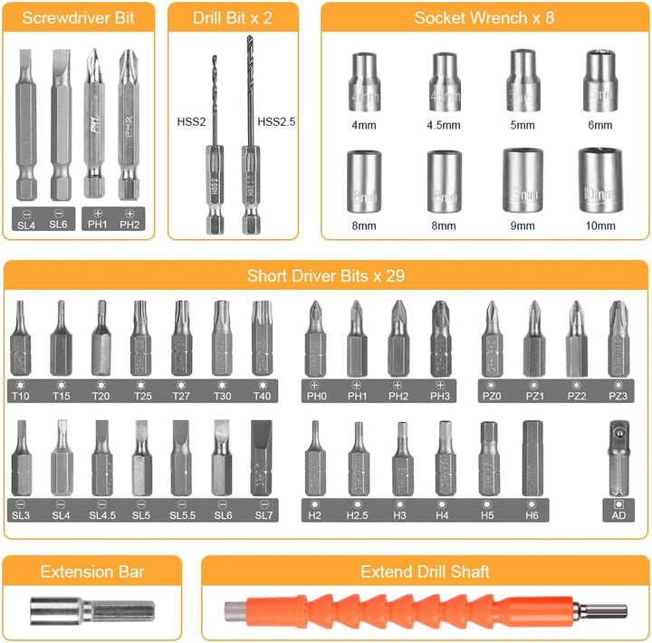 Flintronic Akkuschrauber Klein, 47-in-1, 1300mAh, 3,6V, mit 25 Zubehörteilen und USB Kabel, für DIY