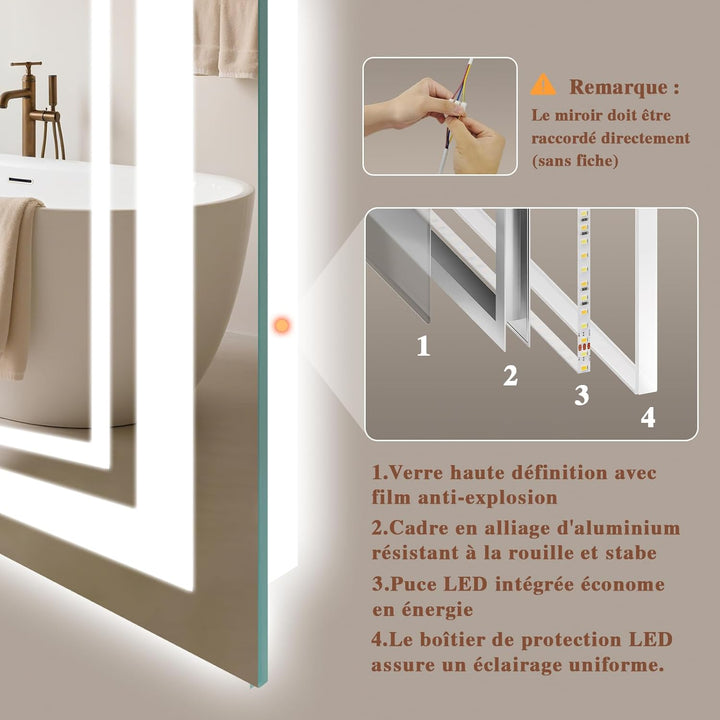 Badspiegel-mit-Beleuchtung 80x60 - LED Badezimmerspiegel mit Bluetooth - Badezimmer Spiegel mit Bele