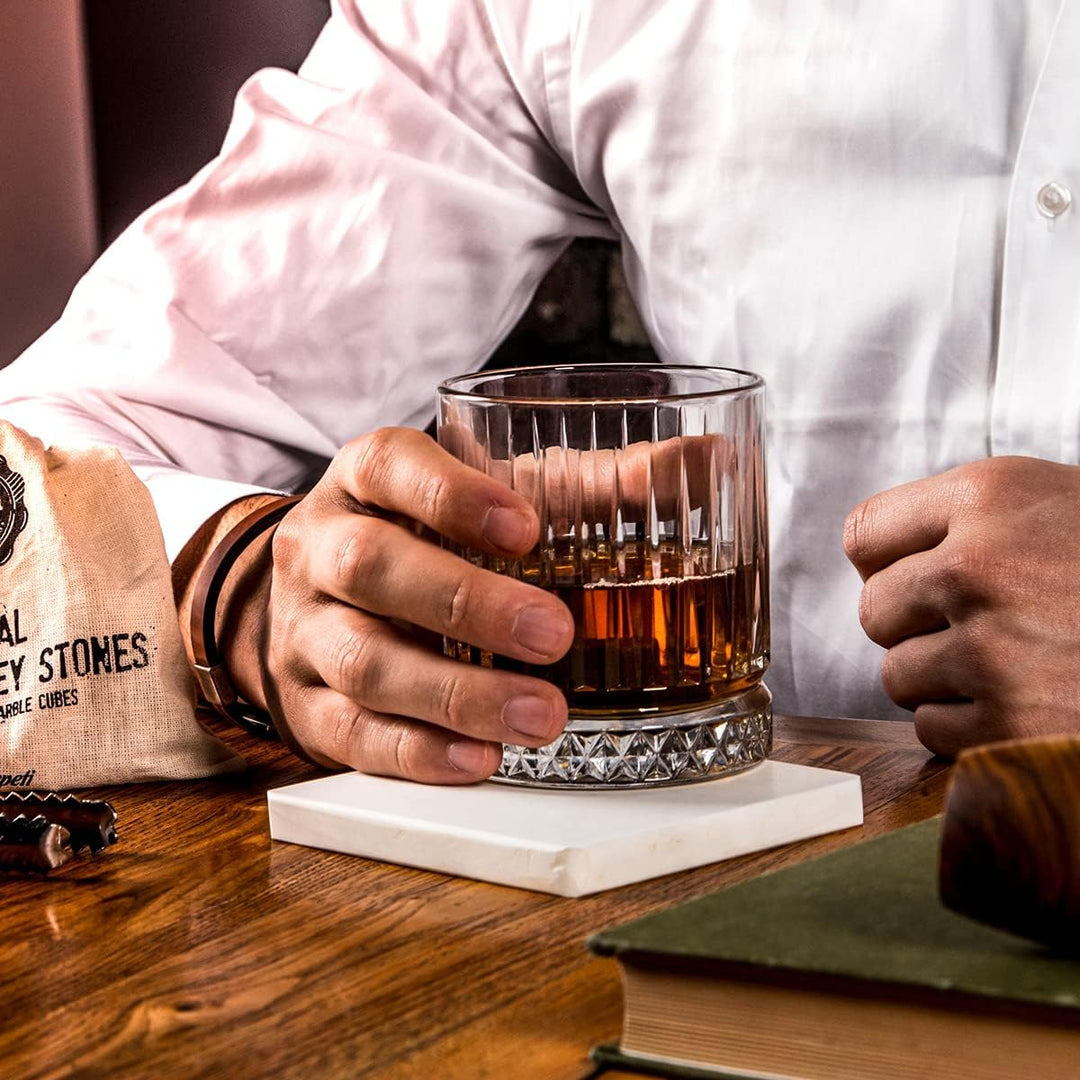 Hediyesepeti Wiskeygläser- Set, Whiskey Gläser Set mit 12 Schwarz Marmor Eiswürfel Steine, Wiederver