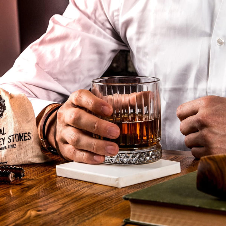 Hediyesepeti Wiskeygläser- Set, Whiskey Gläser Set mit 12 Schwarz Marmor Eiswürfel Steine, Wiederver