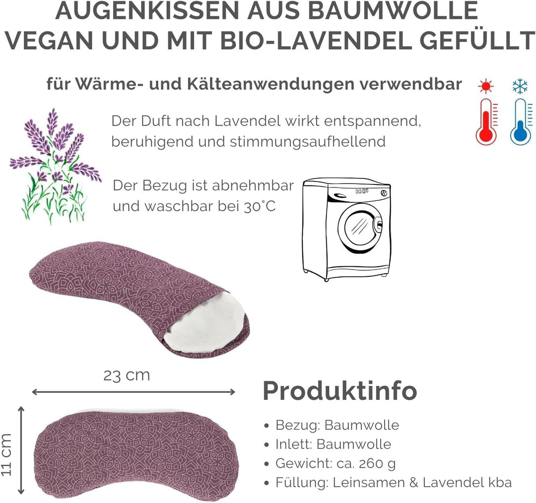 Bodhi Weiches Augenkissen aus Baumwolle | Füllung aus Bio-Leinsamen &amp; Bio-Lavendel | Vegan | Augenma