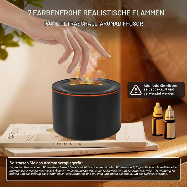Vulkan Luftbefeuchter Flammen Aroma Diffusor: 160ml Ätherisches Öl Diffuser 7 Farbwechsel-Flammeneff