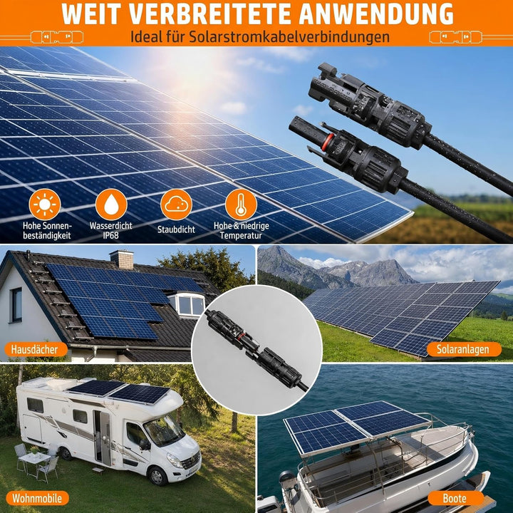PEBA Crimpzange Solarstecker Set für 2.5/4/6mm² Solarpanel PV Kabel, mit Male/Female Solarpanel Kabe