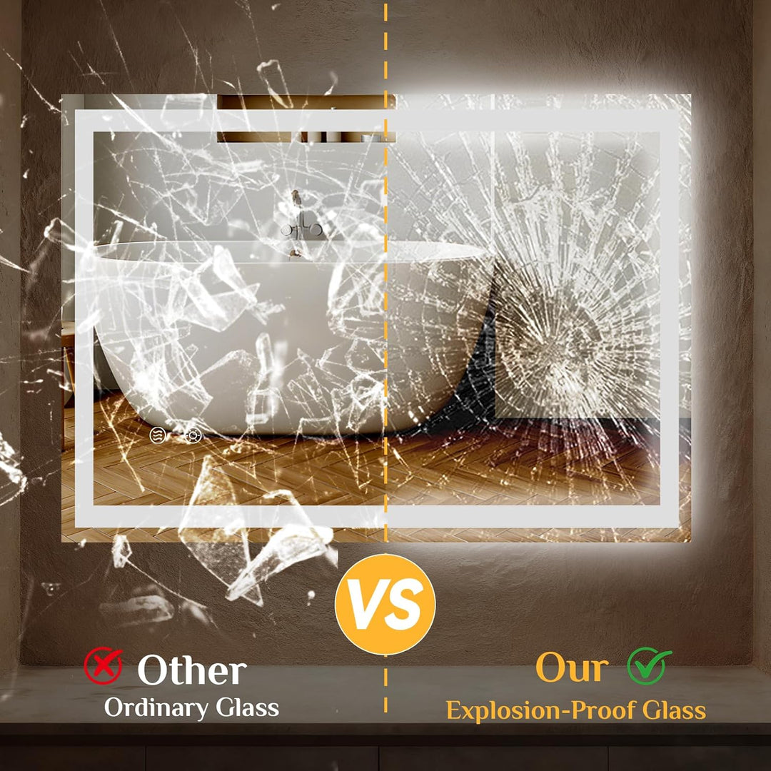 Clevich Badspiegel mit Beleuchtung 80×60 cm, LED Spiegel mit 3 Lichtfarben Dimmbar, Gehärtetes Glas