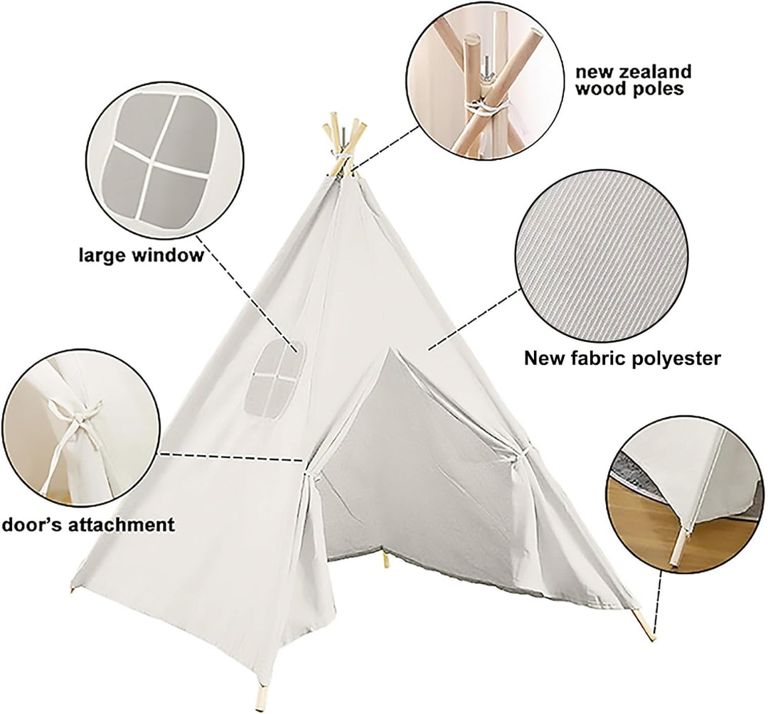 Lifemaison Kindertipi Spielzelt Polyester 120x120x130cm,Kinderzelt weiss Kindertipi im Montessori-St
