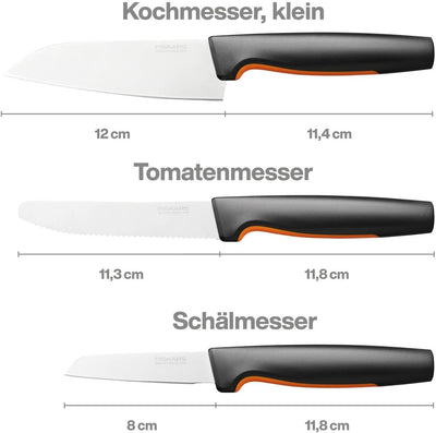 Fiskars Küchenmesser-Set, 3-teilig, Functional Form, Inklusive Kochmesser (klein), Tomatenmesser, Sc