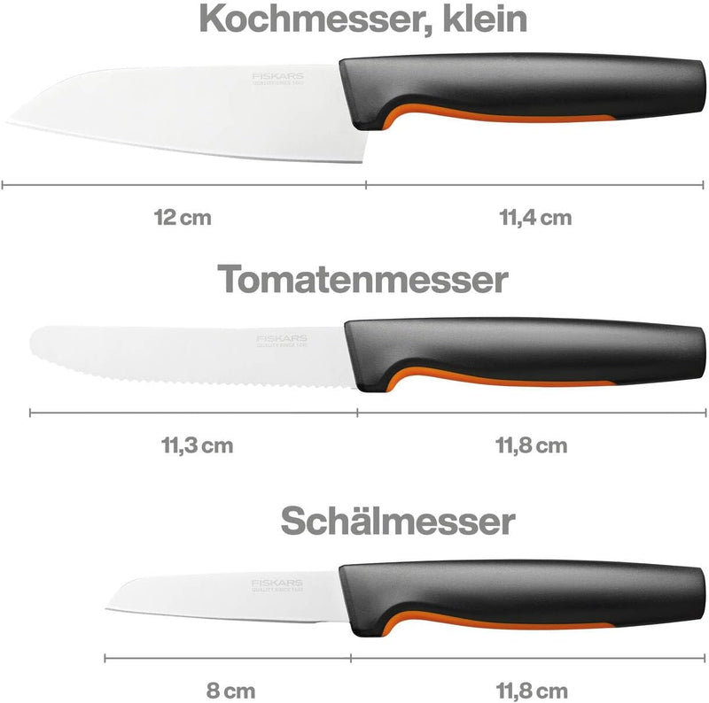 Fiskars Küchenmesser-Set, 3-teilig, Functional Form, Inklusive Kochmesser (klein), Tomatenmesser, Sc