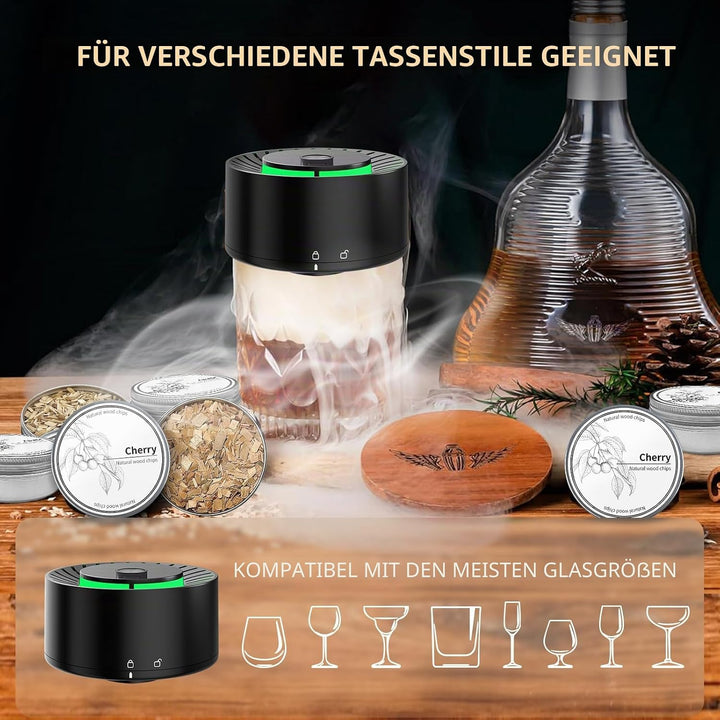 iDiskk Electric Cocktail Smoker Kit, wiederaufladbare Whiskey Smoker, Built-in Feuerzeug, 6 Holzspän