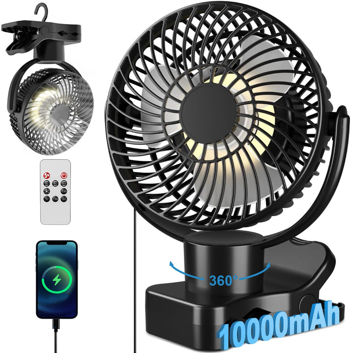 360° Oszillierend Clip Ventilator mit Fernbedienung - 10000mAh Akku USB Tischventilator Tragbarer -