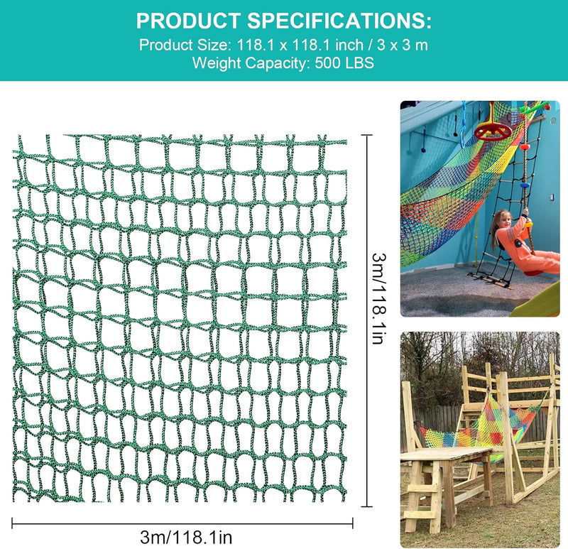 MENAYODA Kletternetz Spielplatz, Schwerlast Doppellagiges Schutznetz Kinder Klettergerüst Schaukel,