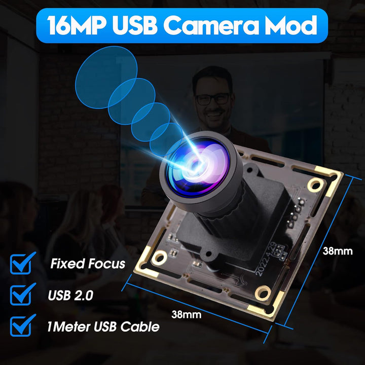 ELP 16MP USB-Kameramodul Weitwinkel 110 Grad Keine Verzerrung Objektiv Webcam, Ultra HD 3496P USB-Ka