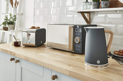 Swan Nordic Digitale Mikrowelle 20 l, 6 Betriebsstufen, 800 W Leistung, 30 Minuten Timer, einfache R
