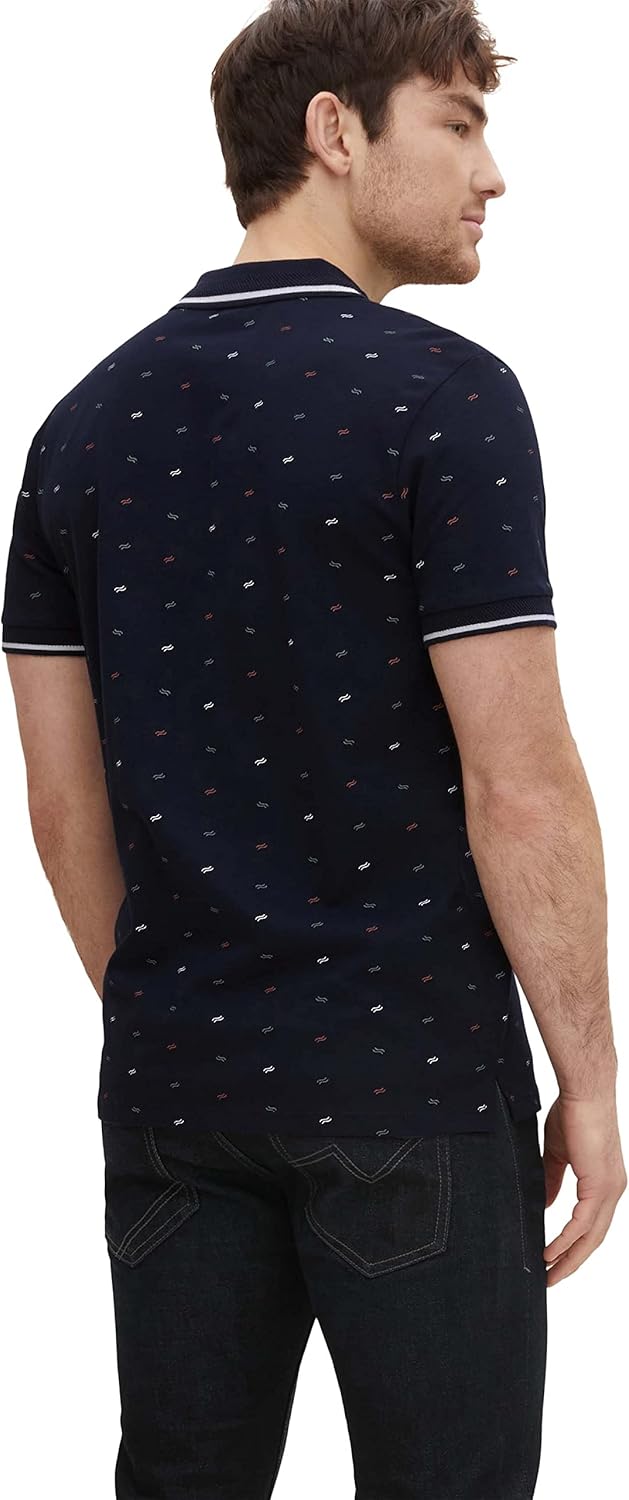 TOM TAILOR Herren Piqué Poloshirt M 29029 - Navy Scattered Waves Design, M 29029 - Navy Scattered Wa